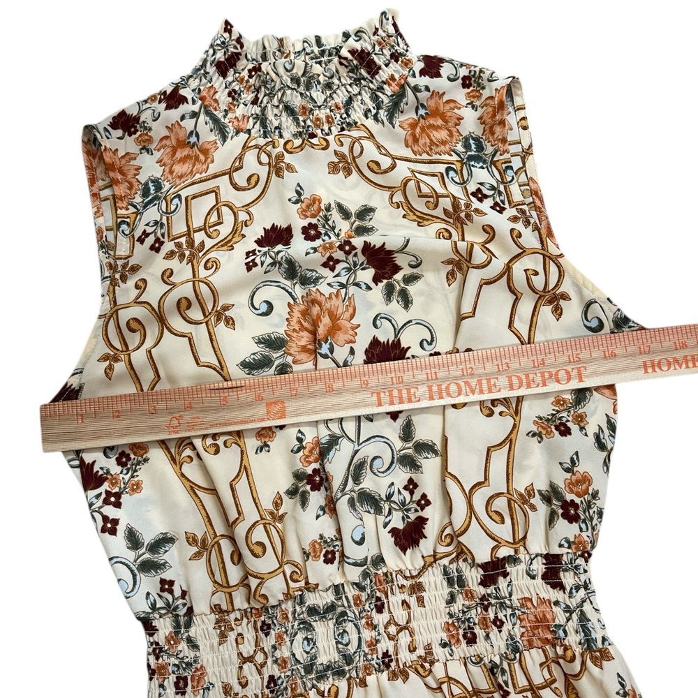 Whimsical Nanette Lepore Floral Smoked Sleeveless Mock Neck Dress - Picture 5 of 7